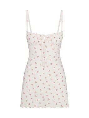 SKIMS Cream Slip Dress with Pink Floral Print